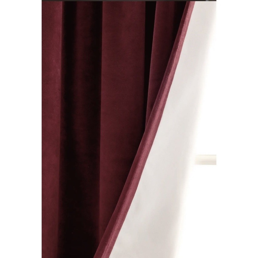 NWOT Quince 48" X 108" Cotton Velvet Curtain Panel Bordeaux Cotton Lined - Picture 3 of 5